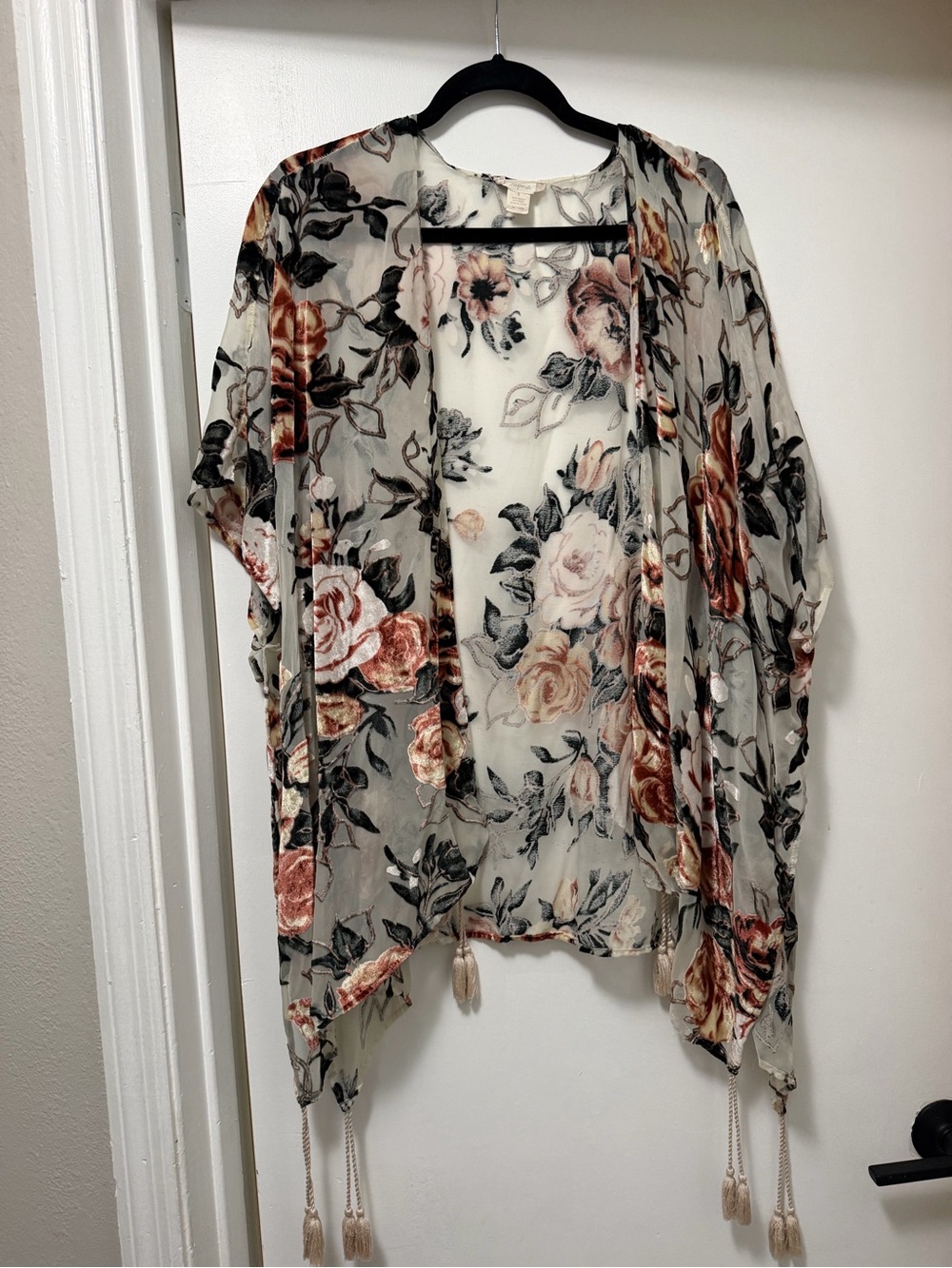 Japna Floral Sheer Kimono in Cream, Rust and Black